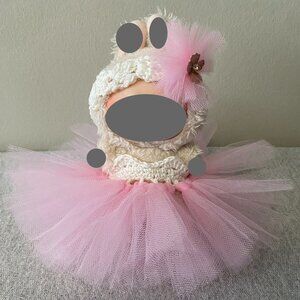 Handmade Crochet Pink Sweetheart Neckline Tutu for 17cm Doll 2-Piece Set